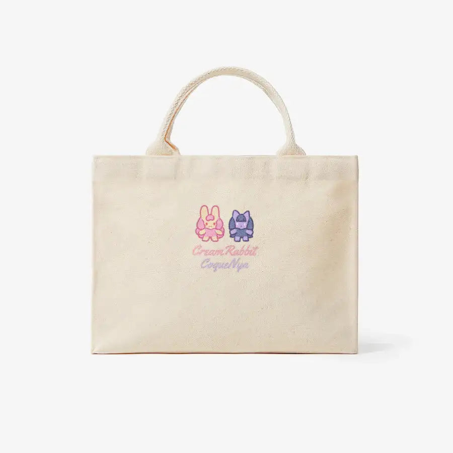 Peach Tart - Cream Rabbit & Cocoon Cat Tote Bag - Marpple Shop - Tote Bag - Harumio