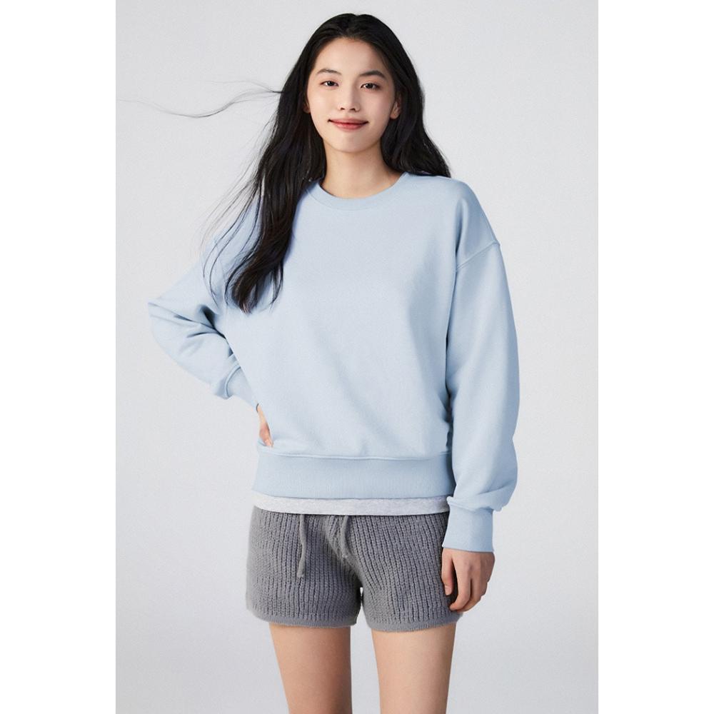 SPAO - French Terry Semi-Crop Round Neck Sweatshirt (LIGHT BLUE)