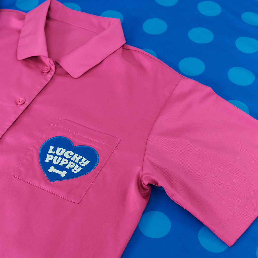 Wiggle Wiggle - Short-Sleeved Pajama Set (Lucky Puppy Purple Dot)