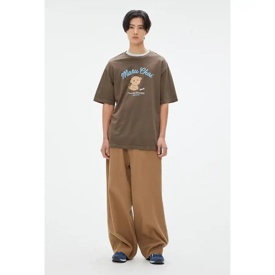 SPAO x Maru is a Puppy - Welcome to Marune Fruit Shop Short Sleeve T-Shirt (BROWN) - SPAO - T-Shirt - Harumio