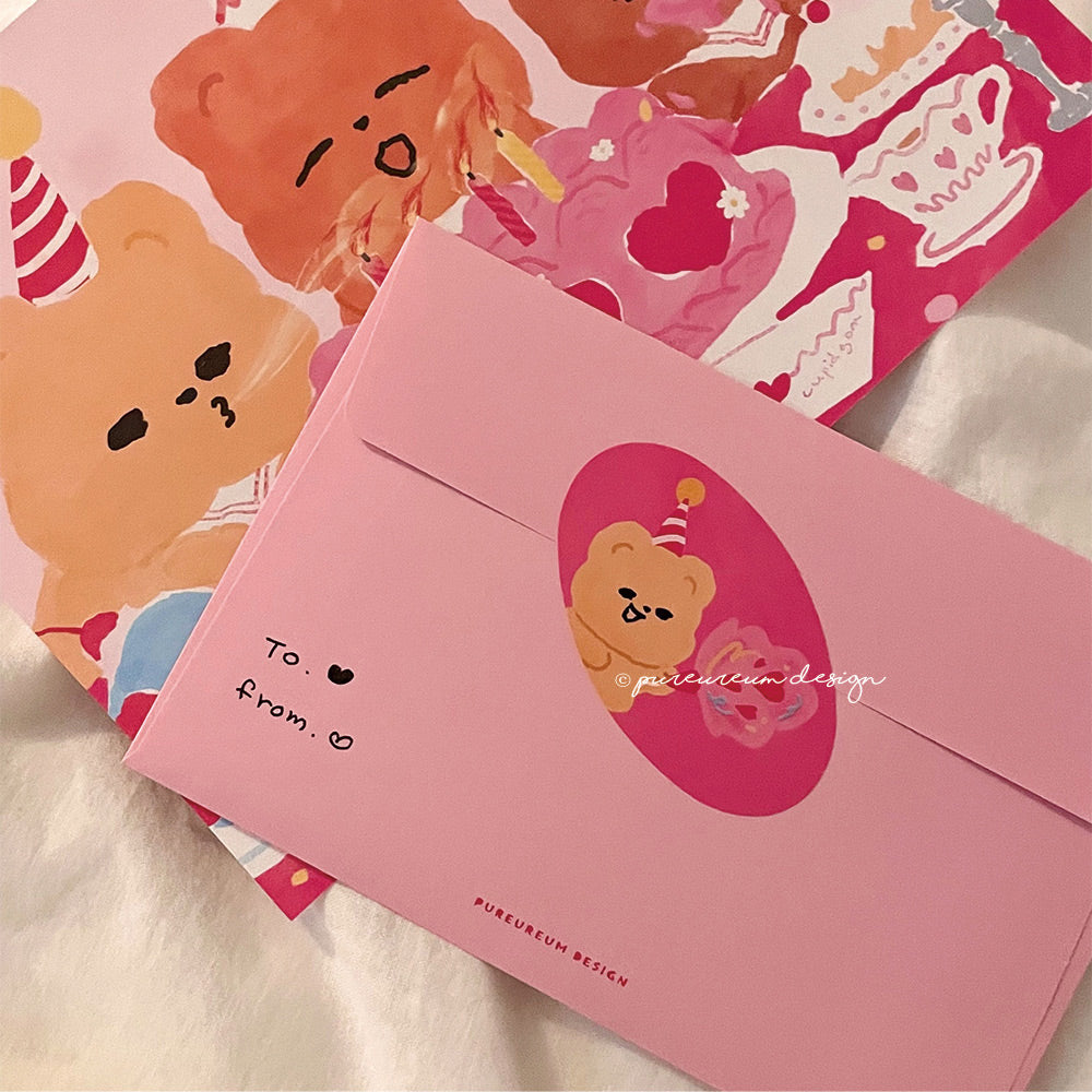 Pureureum Design - Cupid Bear Birthday Cake Stationery Set