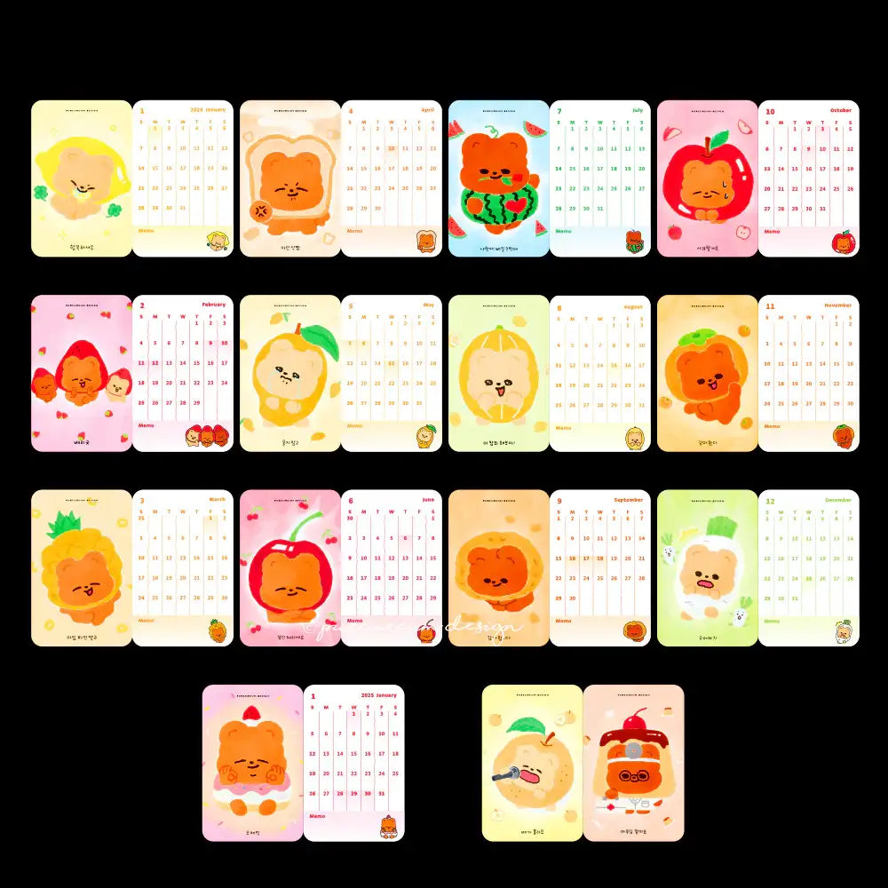 Pureureumdesign - 2024 Cupid Bear Food Drip Mini Card Calendar - Pureureumdesign - Home & Living, Accessories - Harumio