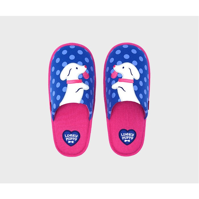 Wiggle Wiggle - Washable Fabric Home Slippers (Lucky Puppy Blue)