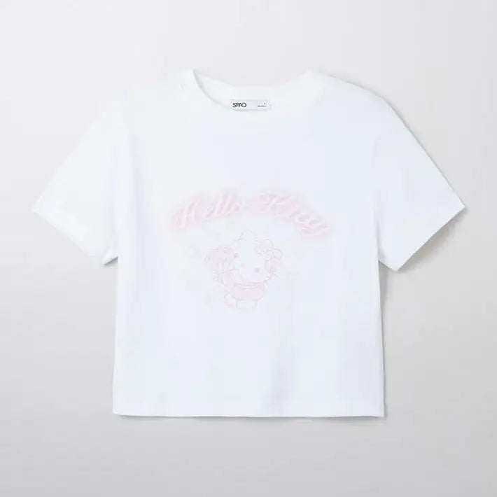 SPAO x Sanrio Characters - Hello Kitty Crop Short Sleeve T-shirt - SPAO x Sanrio Characters - Crop T-Shirt - Harumio