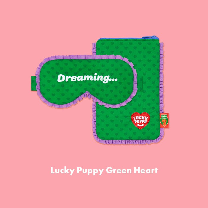 Wiggle Wiggle - Frilled Eye Mask & Pouch Set (Lucky Puppy Green Heart)