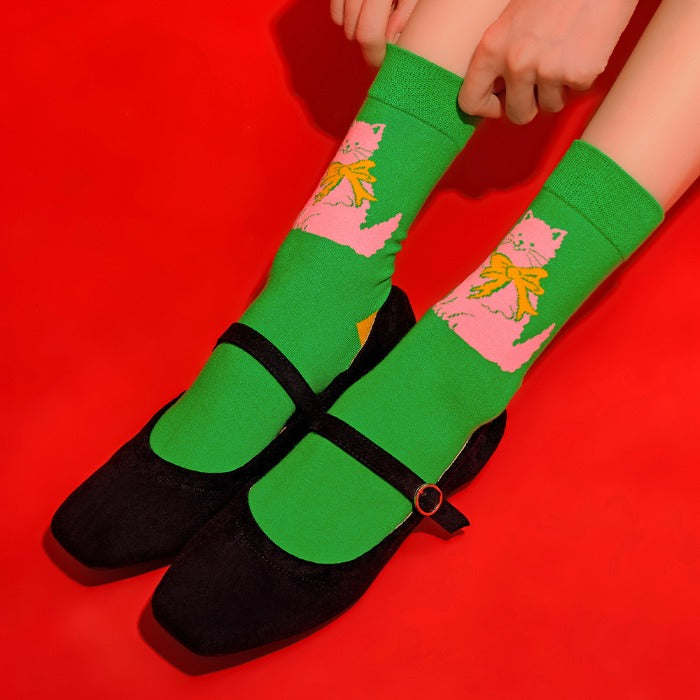 Wiggle Wiggle - Kitten Green Patterned Socks