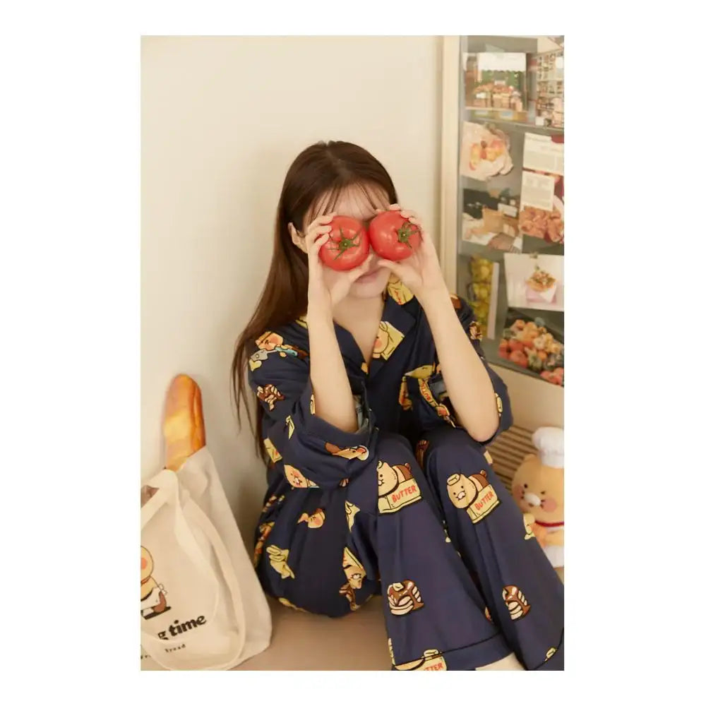 Kakao Friends - Baking Time Choonsik Navy Pajamas Set - Kakao Friends - Clothing - Harumio