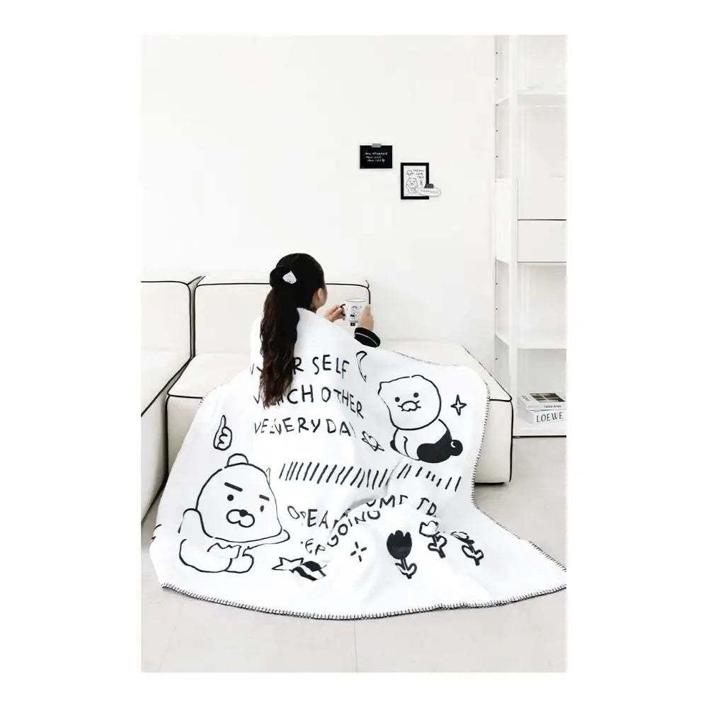Kakao Friends - Doodle Doodle Ryan & Choonsik Large Fleece Blanket - Kakao Friends - Home & Living, Accessories - Harumio