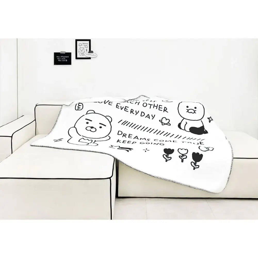 Kakao Friends - Doodle Doodle Ryan & Choonsik Large Fleece Blanket - Kakao Friends - Home & Living, Accessories - Harumio