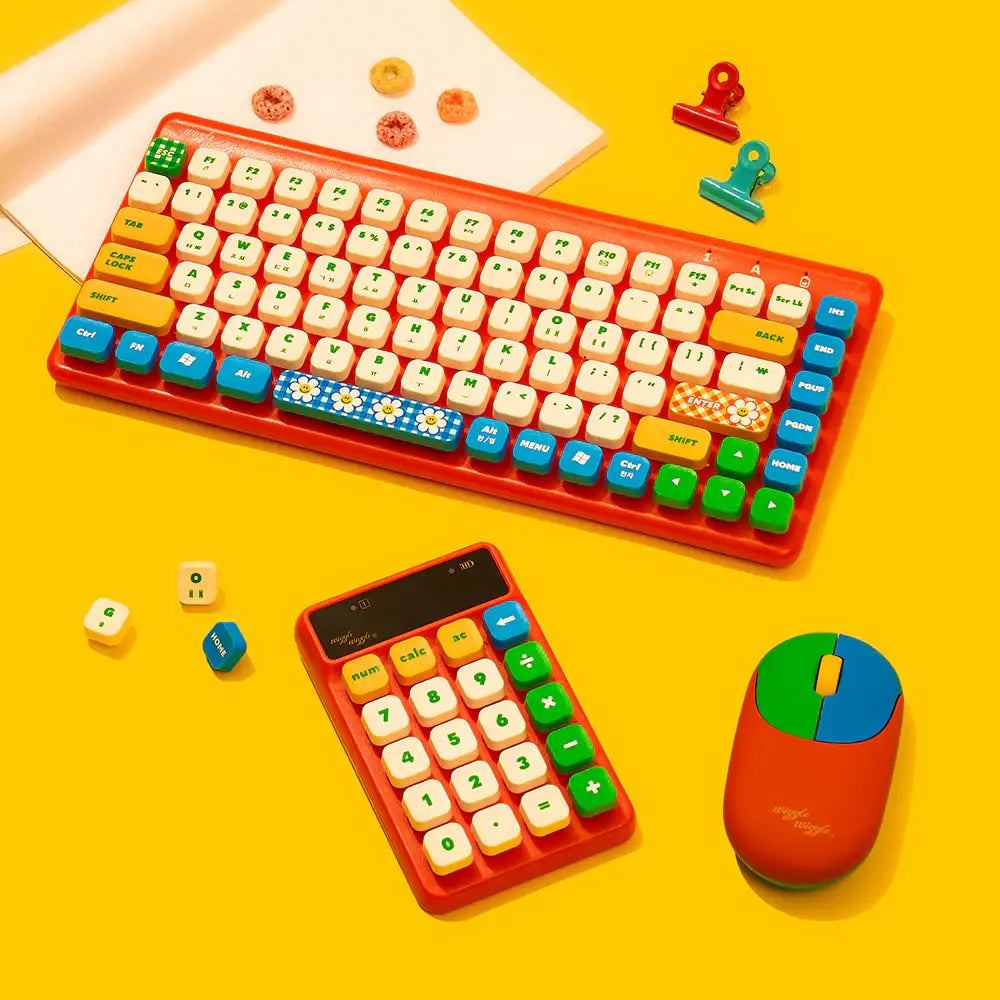 Combo Clavier + Souris Sans Fil ABKO WKM01 - Rétro Bleu - AZERTY Coréen/Anglais - Neuf
