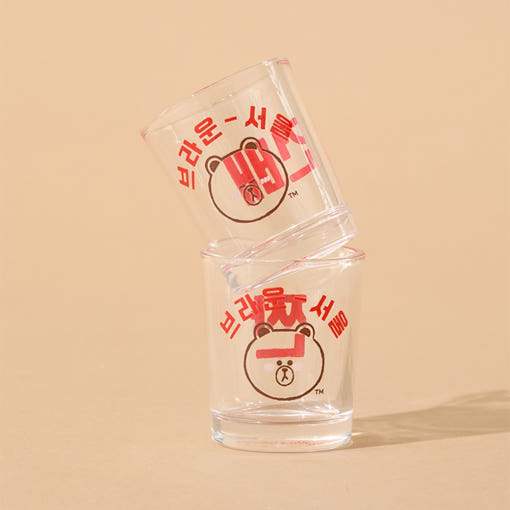 Line Friends - Brown Seoul Edition Soju Glass Set (2 pieces) - Line Friends - Glass Cup - Harumio