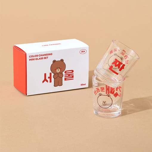 Line Friends - Brown Seoul Edition Soju Glass Set (2 pieces) - Line Friends - Glass Cup - Harumio