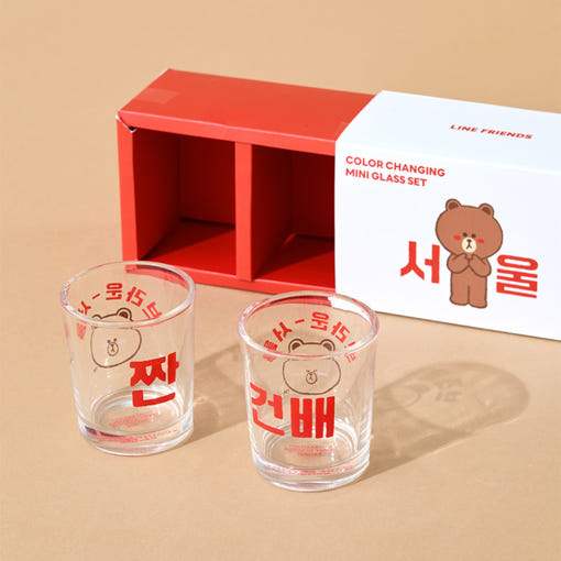 Line Friends - Brown Seoul Edition Soju Glass Set (2 pieces) - Line Friends - Glass Cup - Harumio
