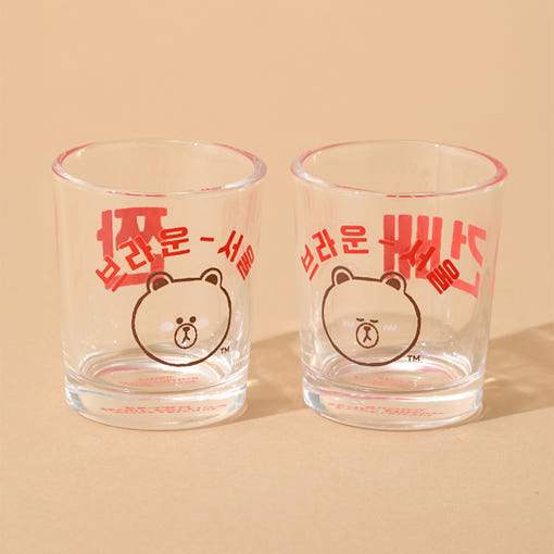 Line Friends - Brown Seoul Edition Soju Glass Set (2 pieces) - Line Friends - Glass Cup - Harumio