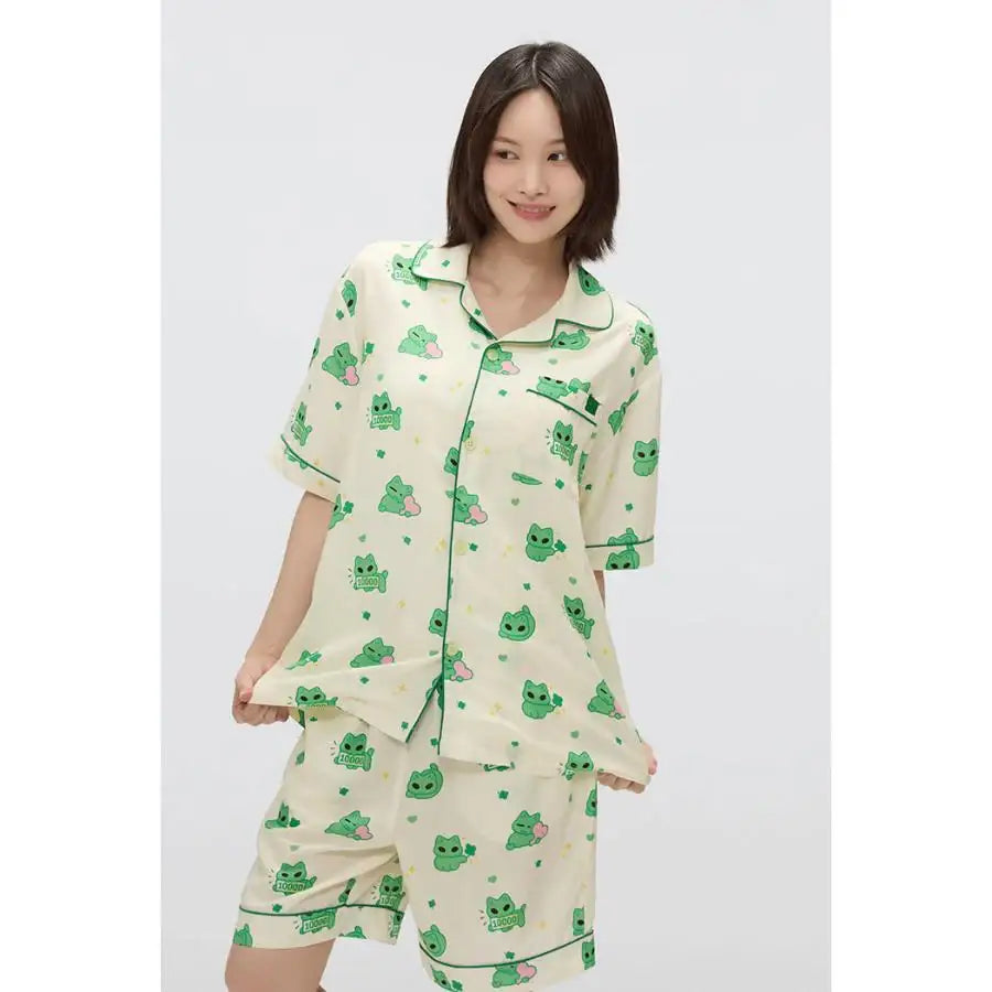 SPAO x Earthlings - Hello Earthling Short Sleeve Pajamas Set (Green) - SPAO - Pajamas - Harumio