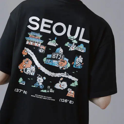 BT21 - Seoul Edition Short Sleeve T-Shirt VER.1 (Black) - Line Friends - T-Shirt - Harumio