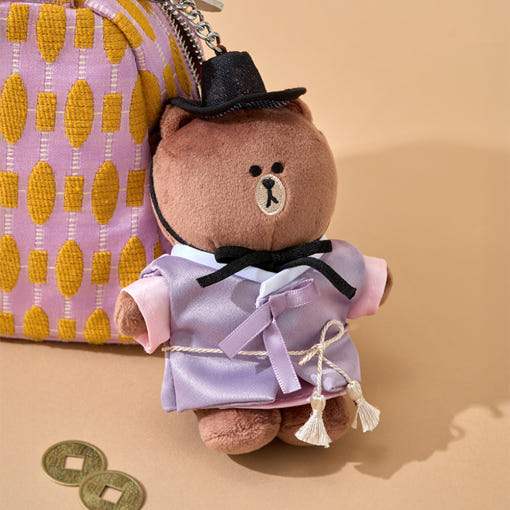 Line Friends - Brown Seoul Edition Hanbok Costume Doll Keychain - Line Friends - Doll Keyring - Harumio