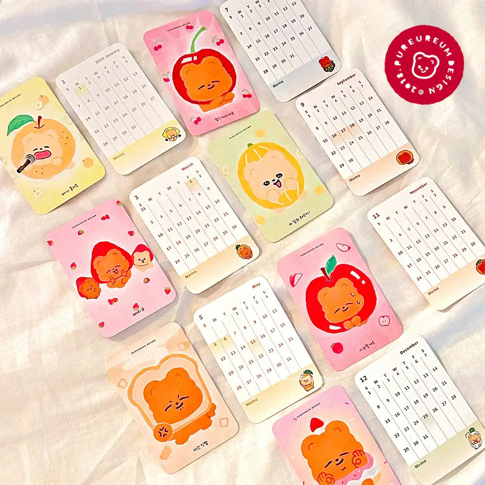 Pureureumdesign - 2024 Cupid Bear Food Drip Mini Card Calendar - Pureureumdesign - Home & Living, Accessories - Harumio