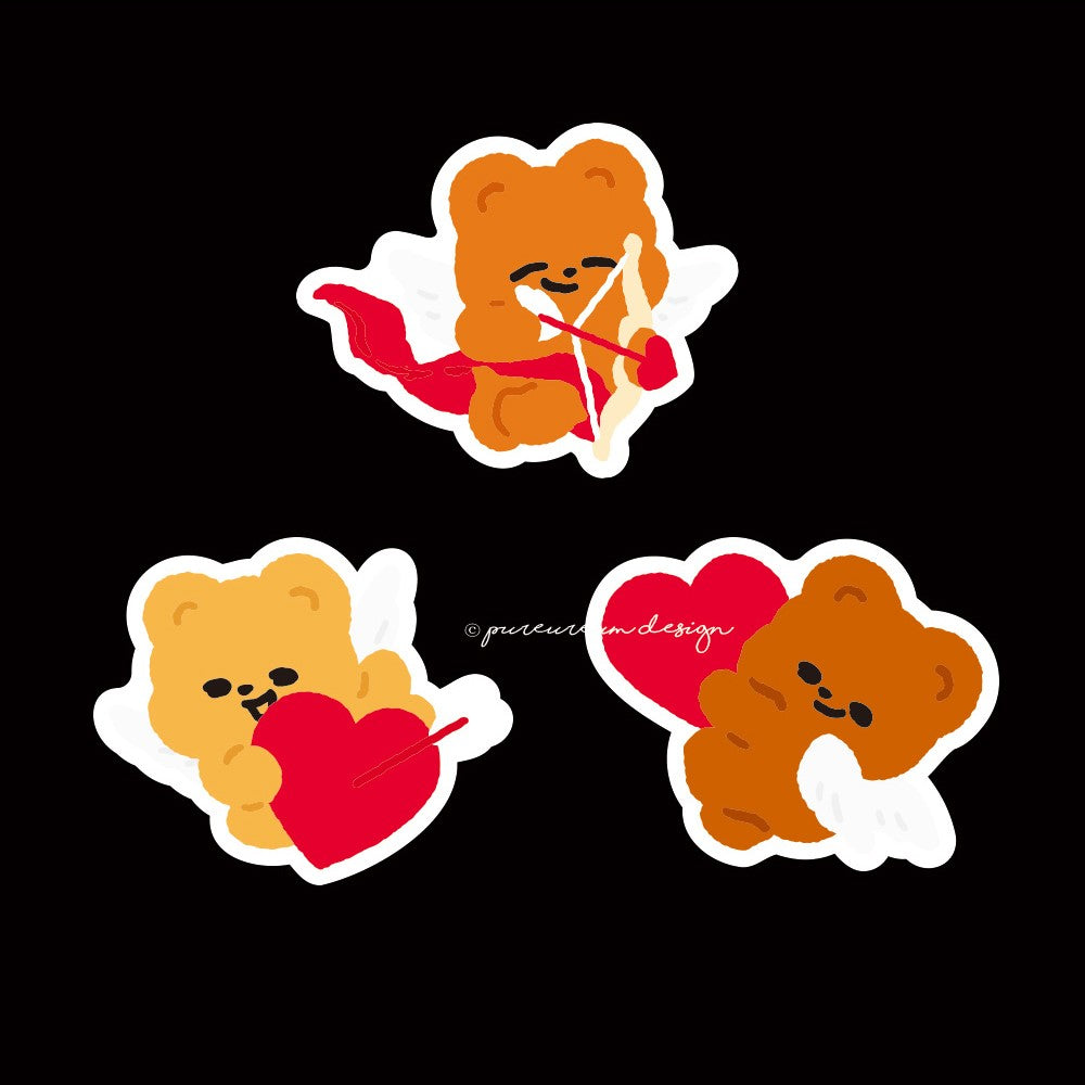 Pureureum Design - Cupid Bear Heart Collecting Sculpture Sticker