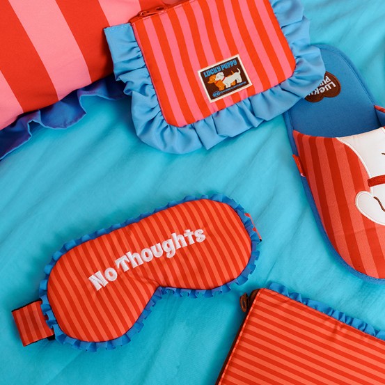 Wiggle Wiggle - Frilled Eye Mask & Pouch Set (Lucky Puppy Blue Stripe)
