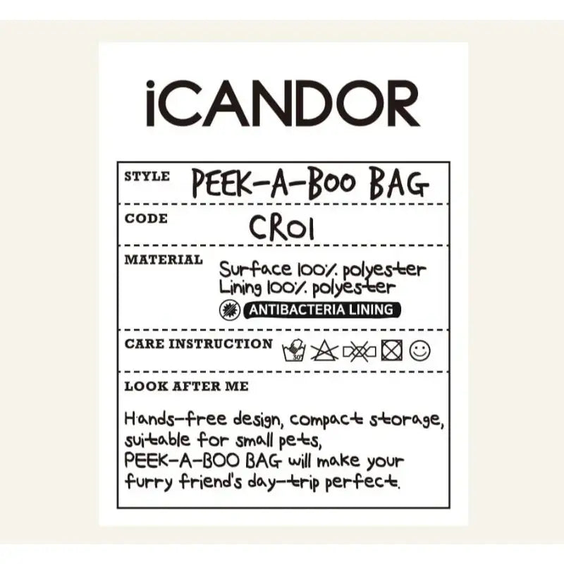 iCANDOR - Peek-a-boo Bag - iCANDOR - Pet Carriers - Harumio