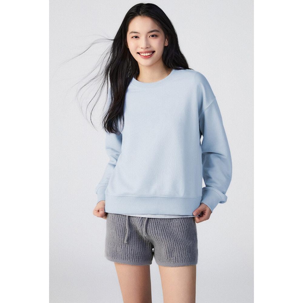SPAO - French Terry Semi-Crop Round Neck Sweatshirt (LIGHT BLUE)