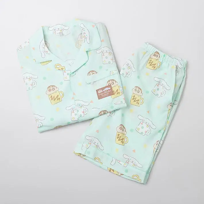 Cinnamoroll X Crayon Shin-chan - Short Sleeve Pajamas Set (Mint) - SPAO - Pajamas - Harumio