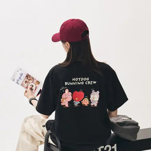 BT21 - Basic Hotdog Running Crew Short Sleeve T-Shirt - BT21 - T-Shirt - Harumio