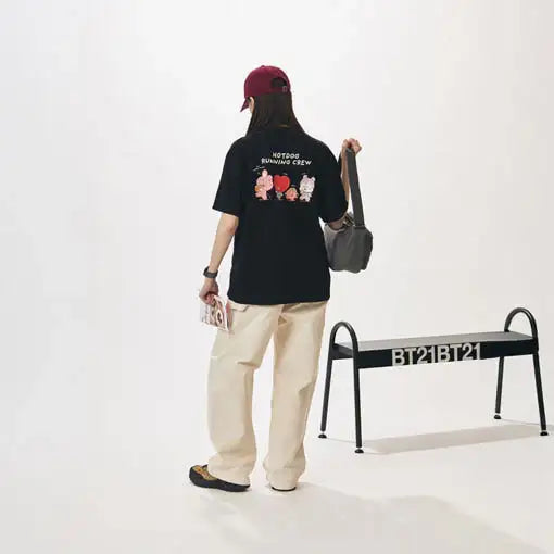 BT21 - Basic Hotdog Running Crew Short Sleeve T-Shirt - BT21 - T-Shirt - Harumio