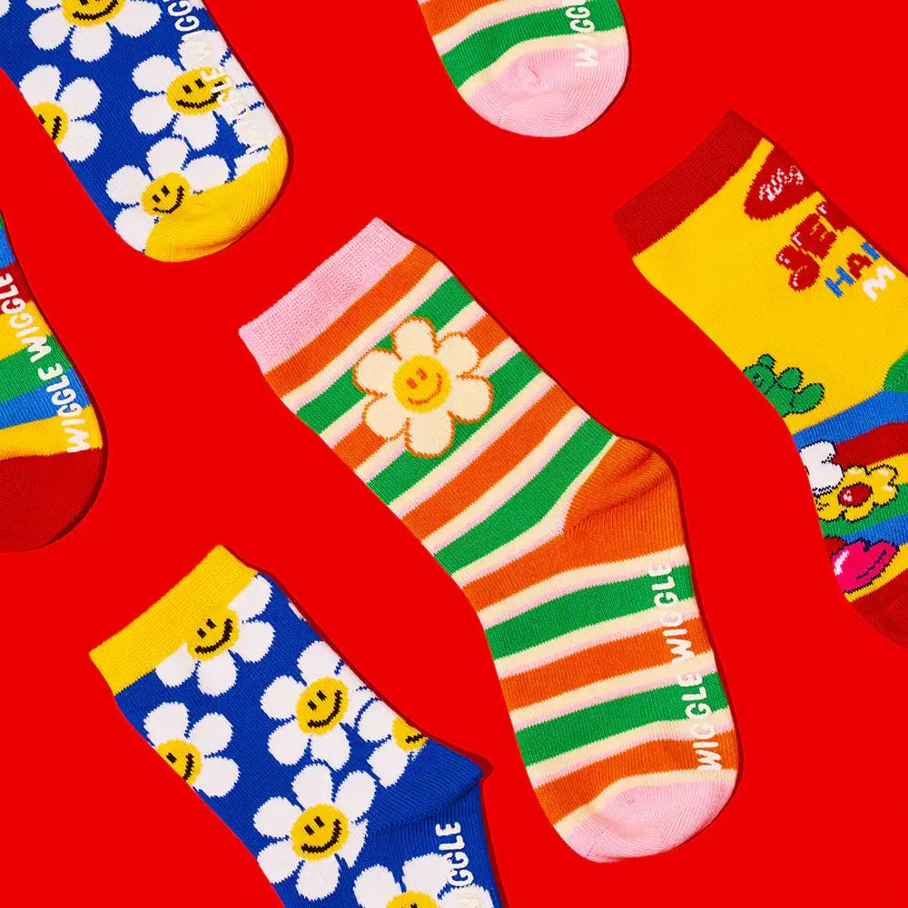 Wiggle Wiggle - Smile We Love Pattern Socks 3-Piece Set (Kids) - Wiggle Wiggle - Socks - Harumio
