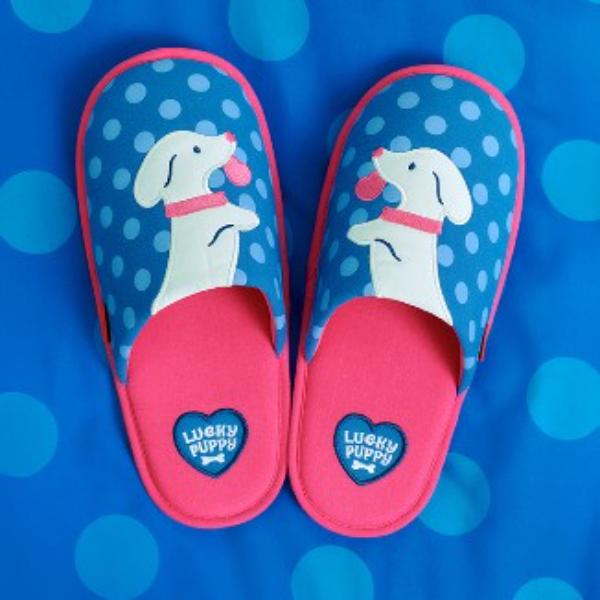 Wiggle Wiggle - Washable Fabric Home Slippers (Lucky Puppy Blue)