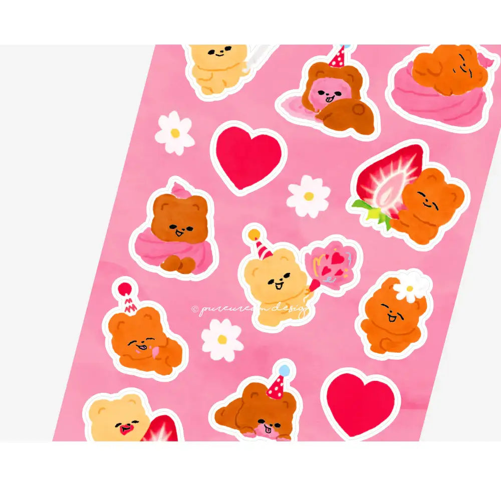 Pureureum Design - Cupid Bear Birthday Cake Sticker