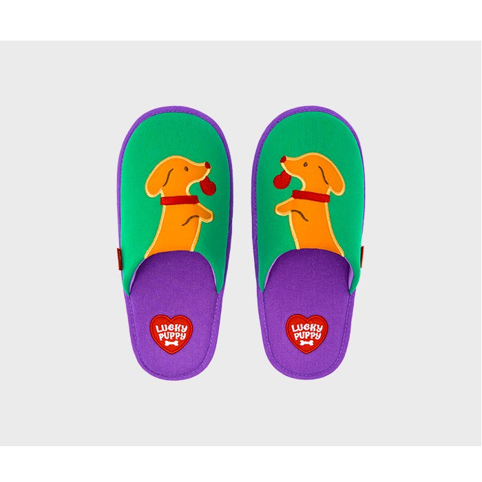 Wiggle Wiggle - Washable Fabric Home Slippers (Lucky Puppy Green)