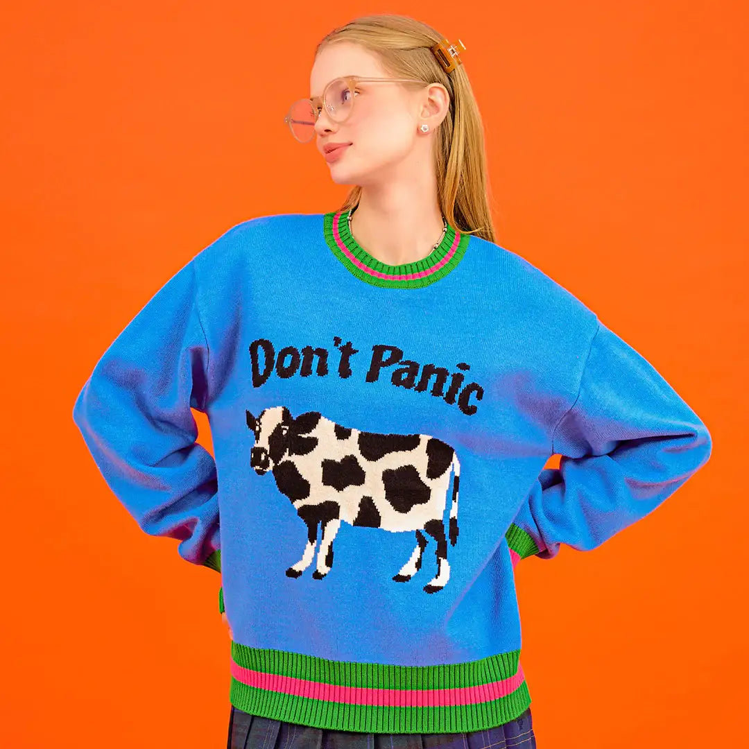 Wiggle Wiggle - Don't Panic Milk Cow Over Knit - Wiggle Wiggle - Slippers - Harumio