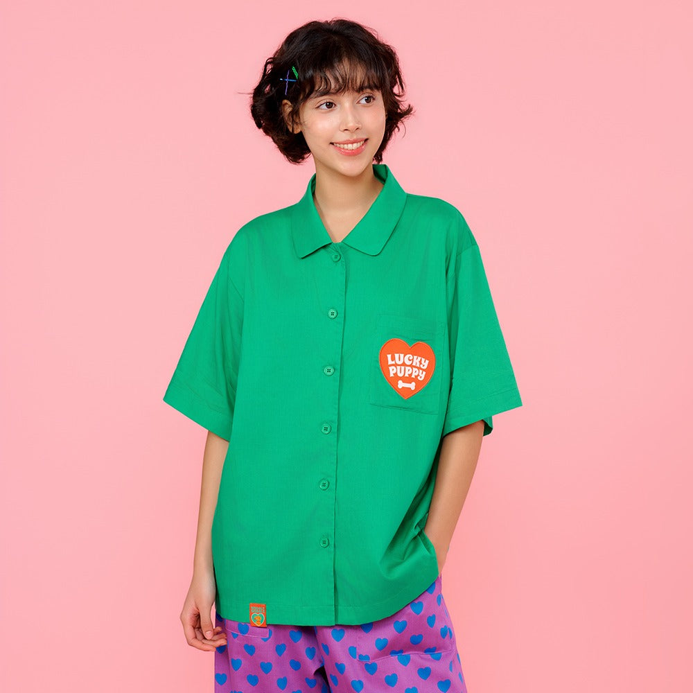 Wiggle Wiggle - Short-Sleeved Pajama Set (Lucky Puppy Green)