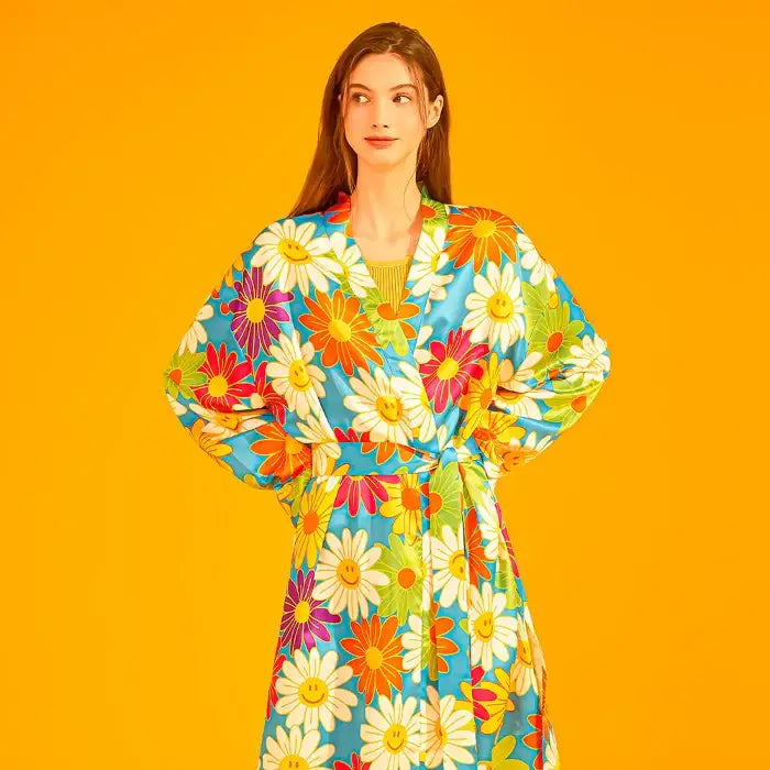 Wiggle Wiggle - Hawaiian Flower Silky Robe - Wiggle Wiggle - Robe - Harumio