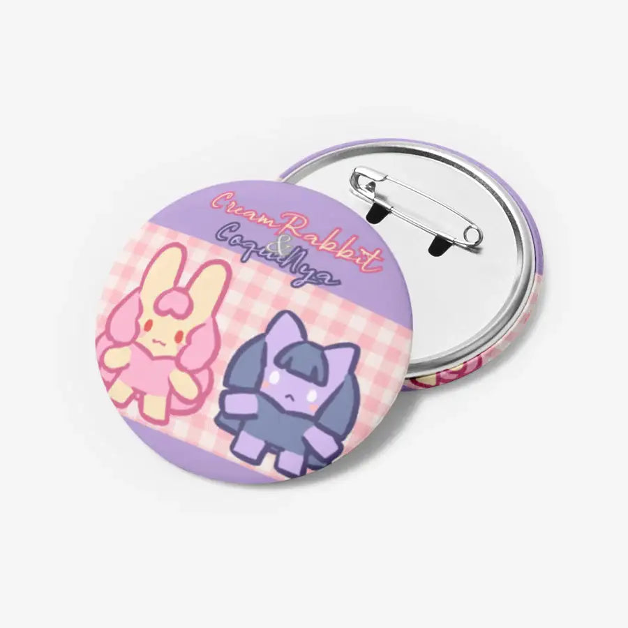 Peach Tart - Cream Rabbit & Cocoon Cat Pin Button - Marpple Shop - Pin Button - Harumio