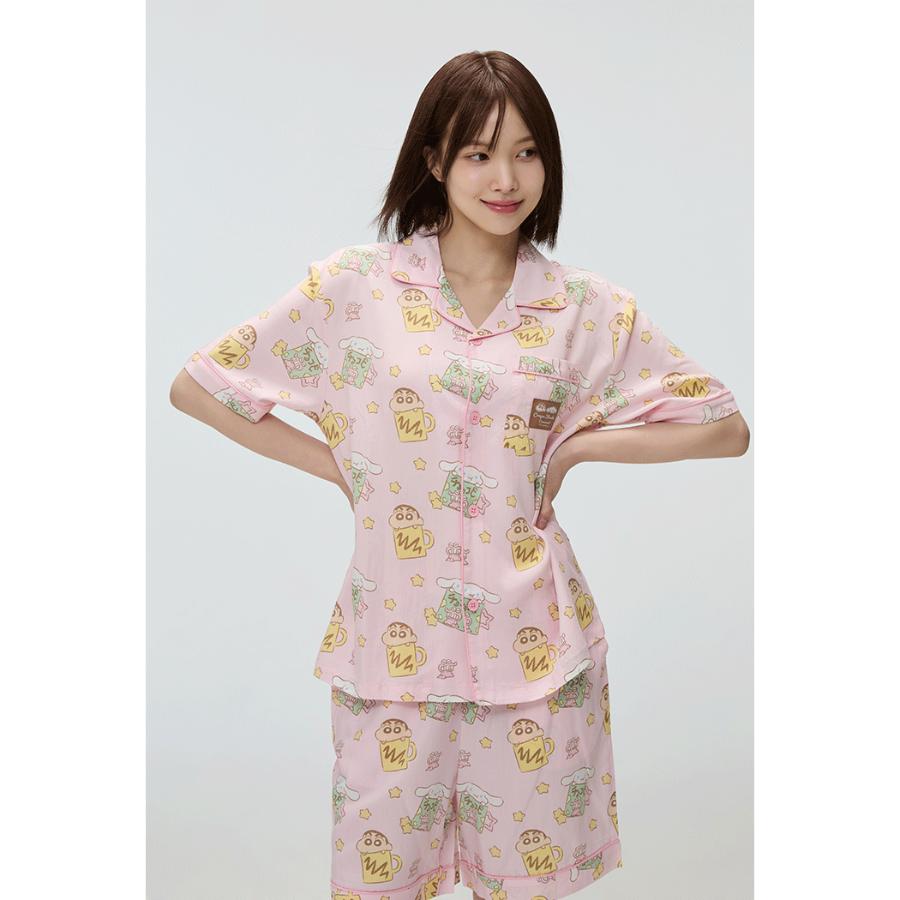Cinnamoroll X Crayon Shin-chan - Pink Short Sleeve Pajamas Set
