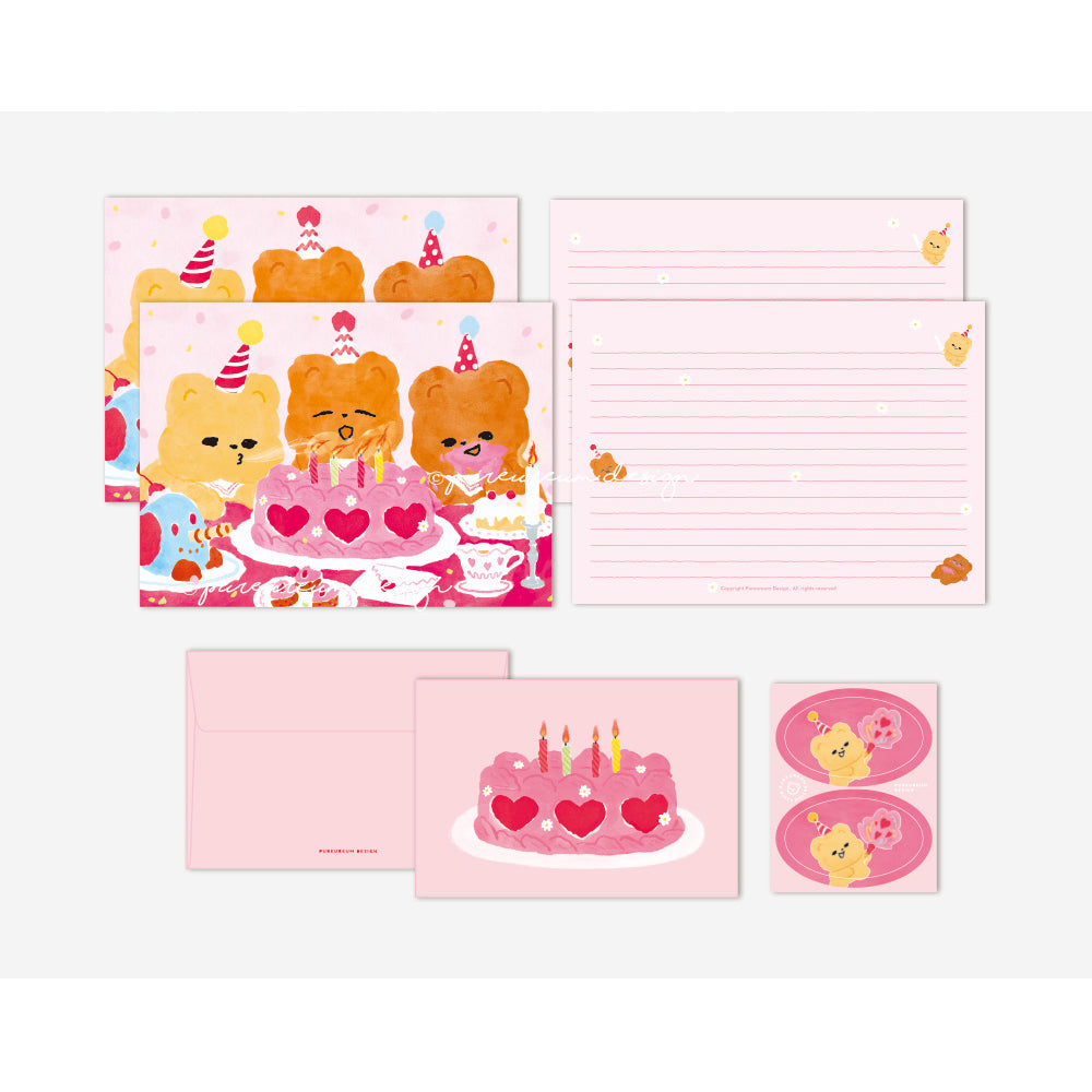 Pureureum Design - Cupid Bear Birthday Cake Stationery Set