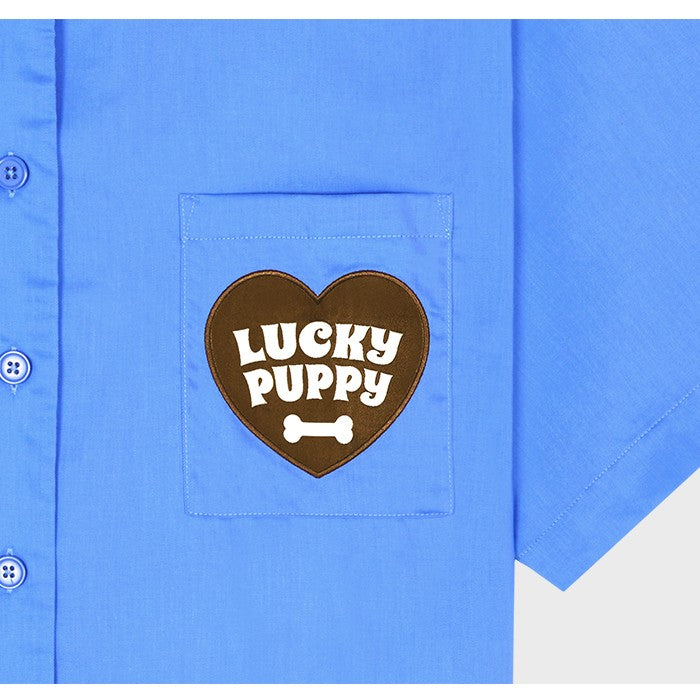 Wiggle Wiggle - Short-Sleeved Pajama Set (Lucky Puppy Blue Stripe)