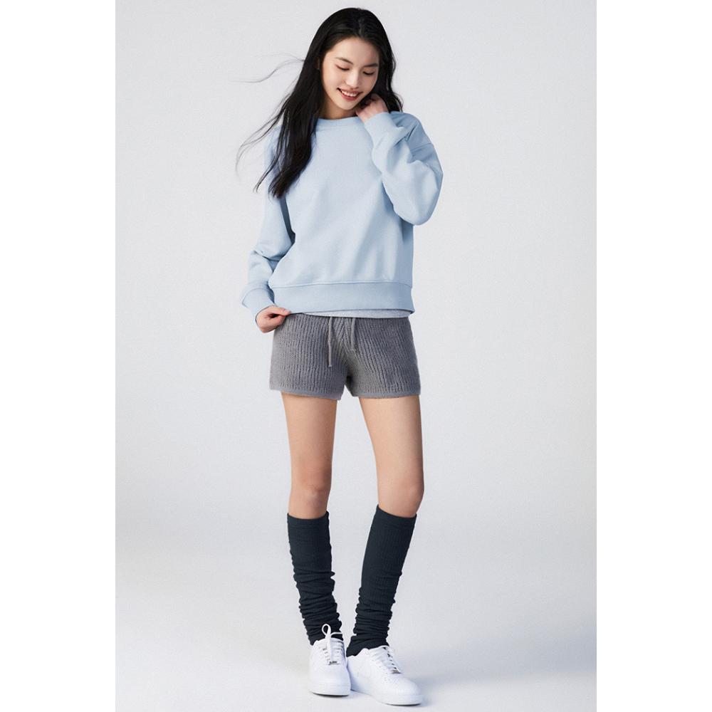SPAO - French Terry Semi-Crop Round Neck Sweatshirt (LIGHT BLUE)