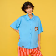 Wiggle Wiggle - Short-Sleeved Pajama Set (Lucky Puppy Blue Stripe)
