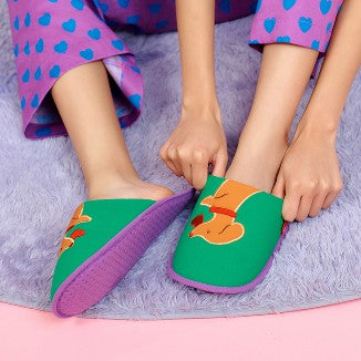 Wiggle Wiggle - Washable Fabric Home Slippers (Lucky Puppy Green)