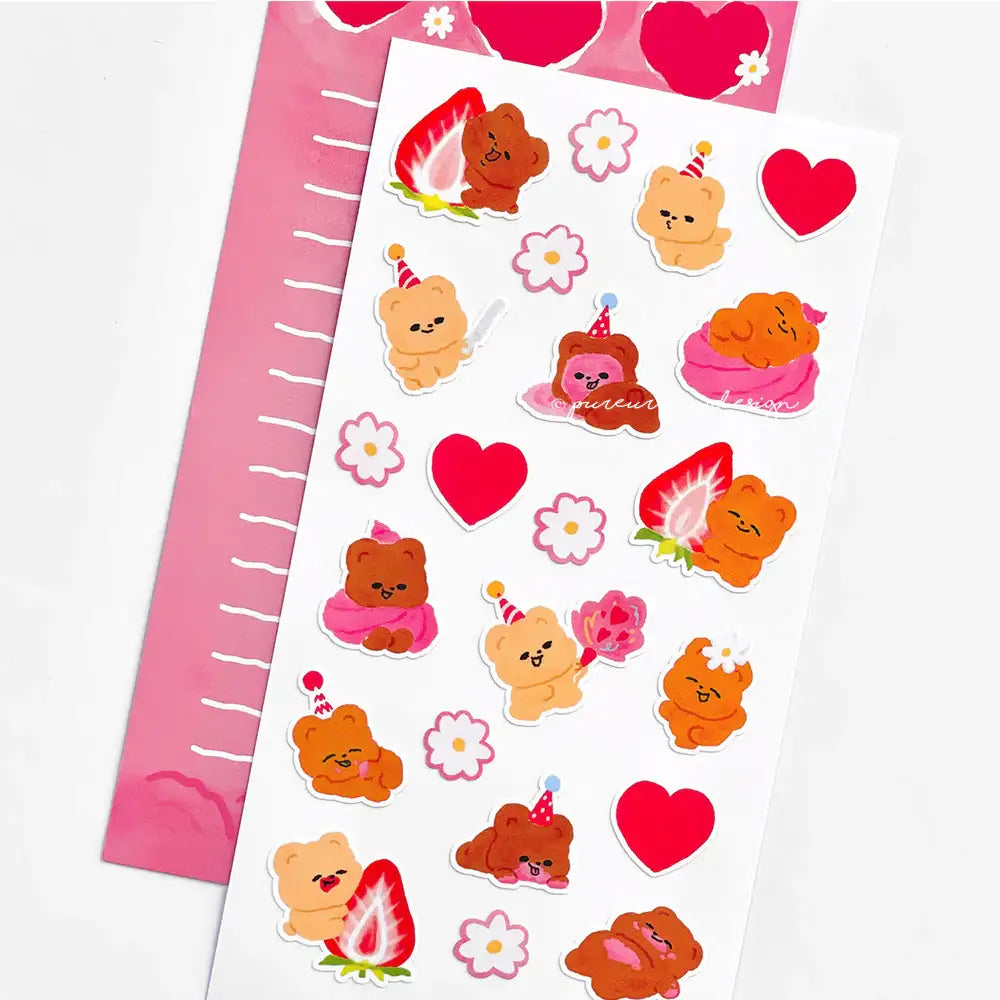 Pureureum Design - Cupid Bear Birthday Cake Sticker