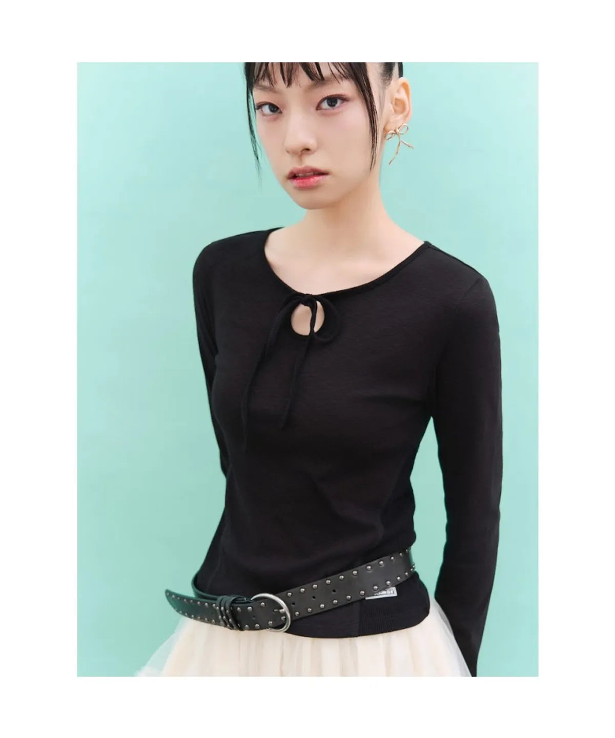 Kim Minju x Musinsa - Ribbed Ribbon Long Sleeve T-shirt