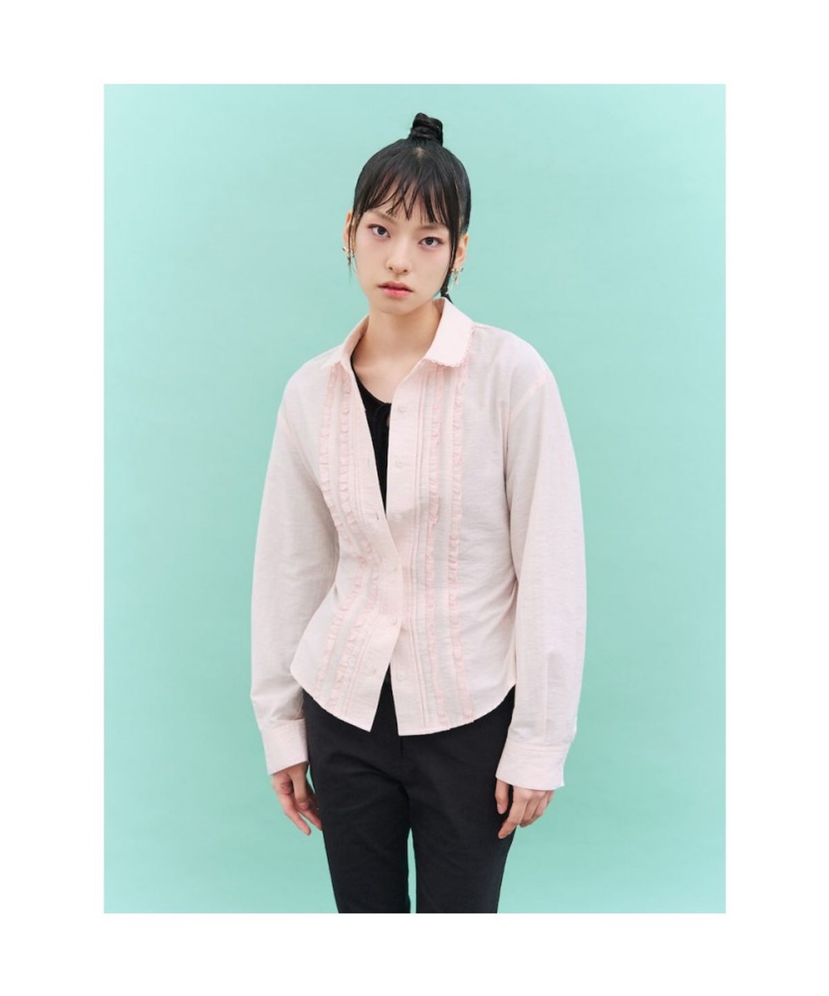 Kim Minju x Musinsa - Frill Long-Sleeve Collared Shirt