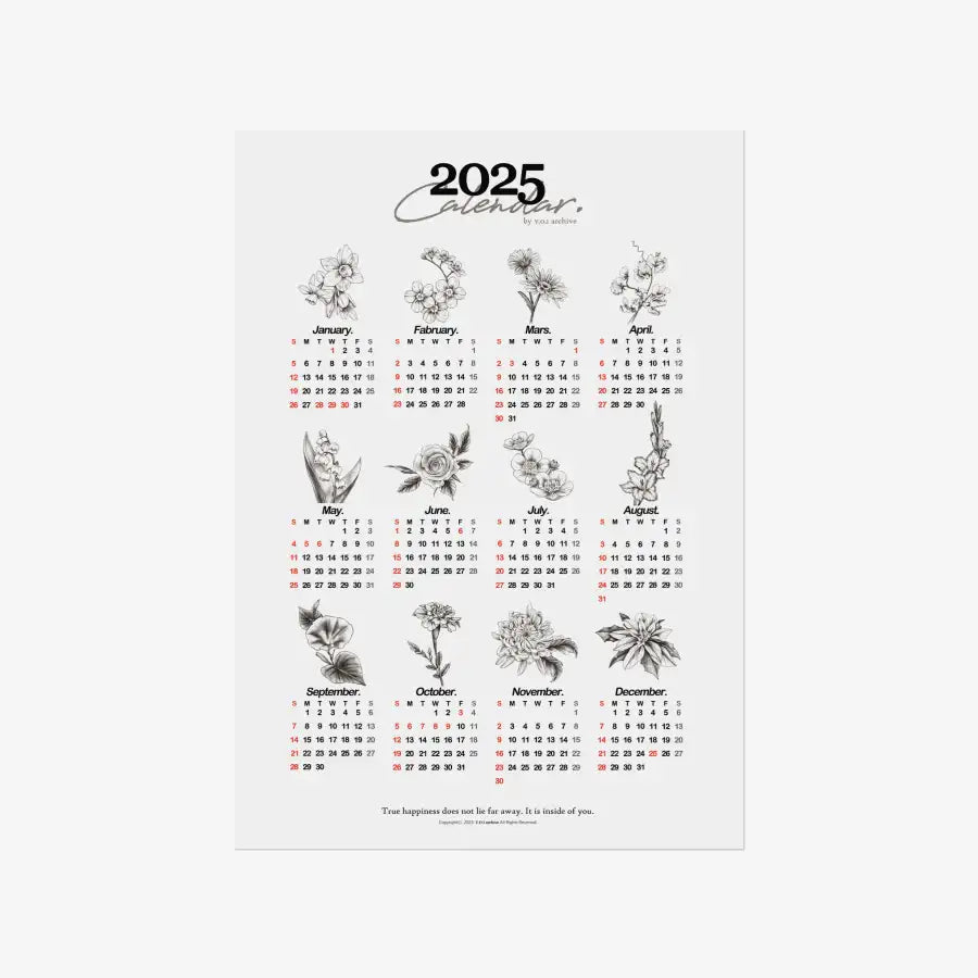 Yoiarchive - 2025 Birth Flower A3 Poster Calendar - Marpple Shop - Calendar - Harumio