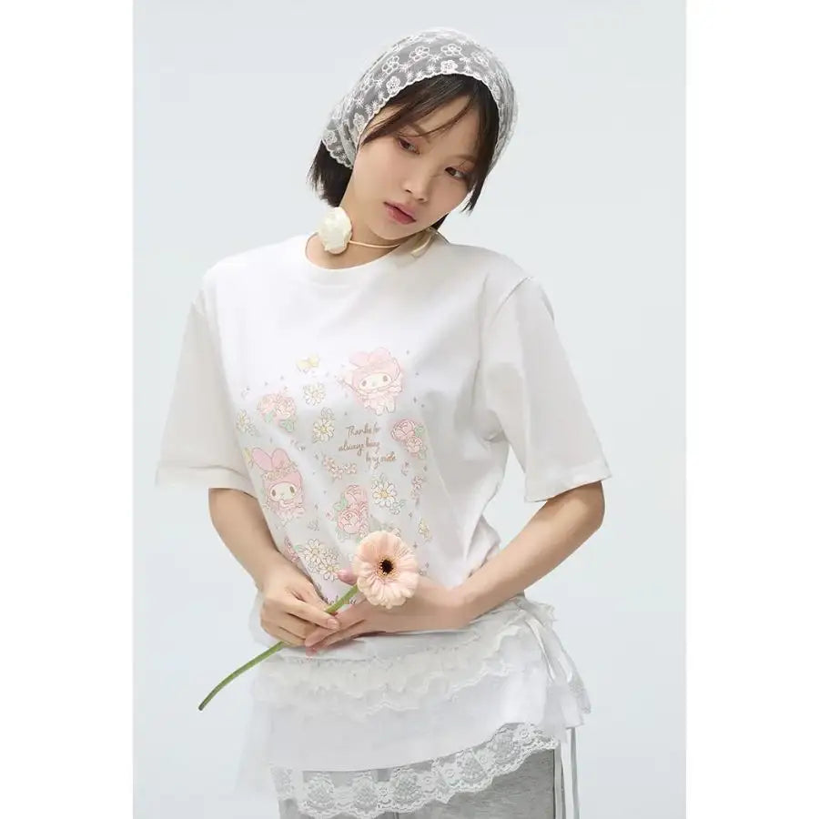 SPAO x My Melody - 50th Anniversary Short Sleeve T-Shirt (White) - SPAO - T-Shirt - Harumio