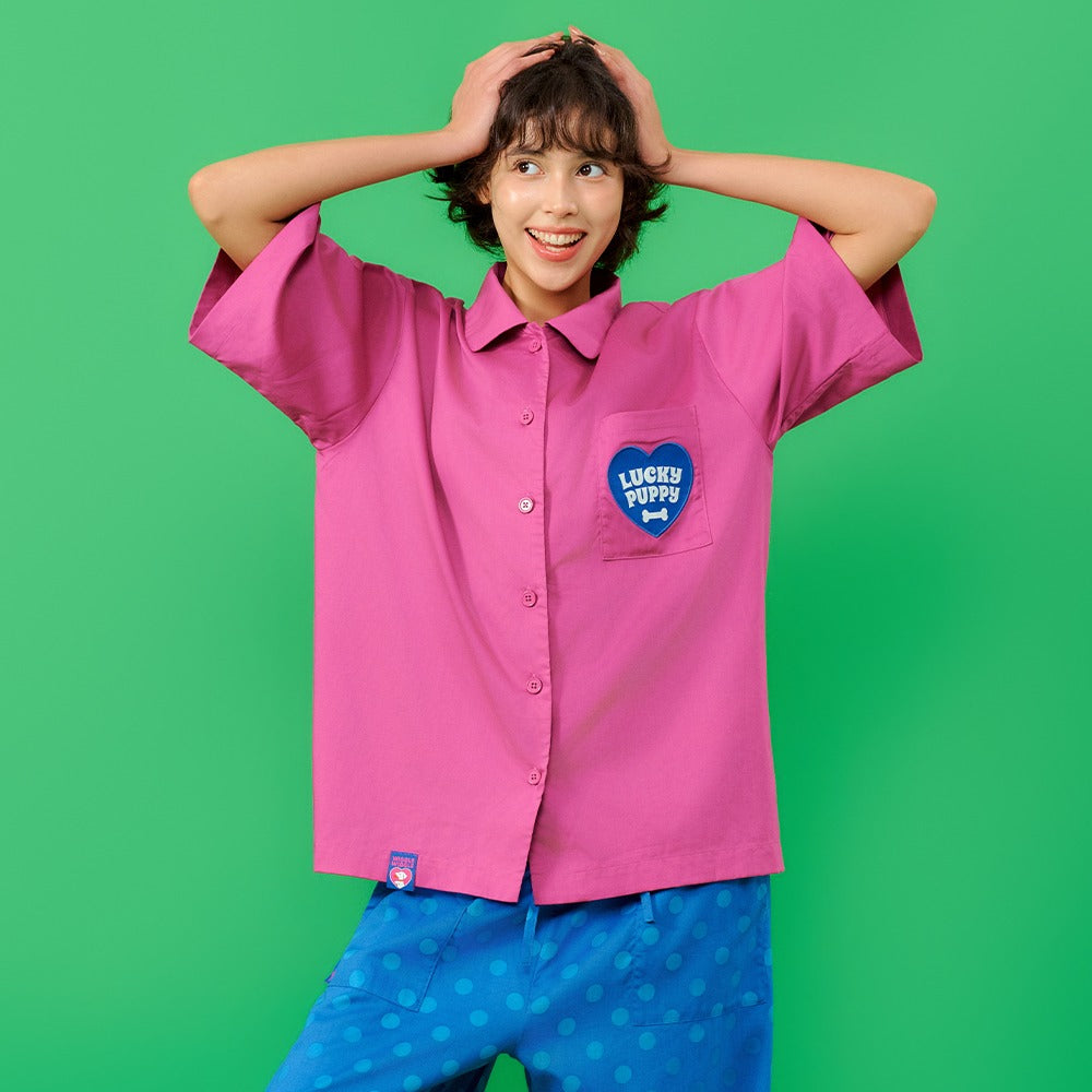 Wiggle Wiggle - Short-Sleeved Pajama Set (Lucky Puppy Purple Dot)