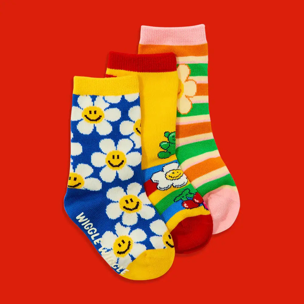Wiggle Wiggle - Smile We Love Pattern Socks 3-Piece Set (Kids) - Wiggle Wiggle - Socks - Harumio